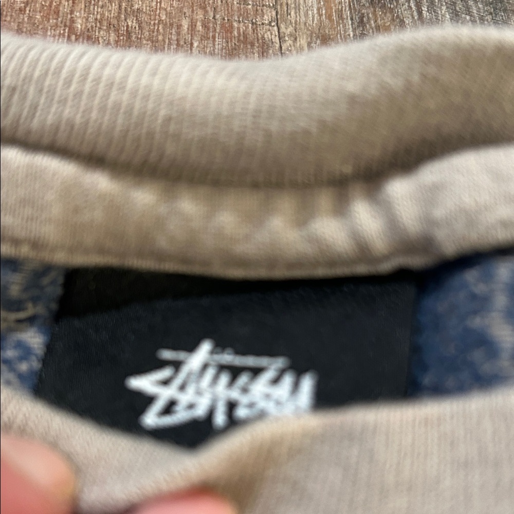 Stussy Vintage Swirl Stripe Long-Sleeve Crewneck Tee: Tan with Orange/Navy Print - Picture 3 of 5